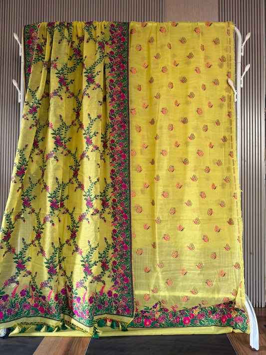 Handwoven Yellow Cotton Silk Meenakari Butterfly Suit Set