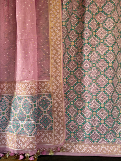 Handwoven Onion Pink Cotton Silk Meenakari Suit Set
