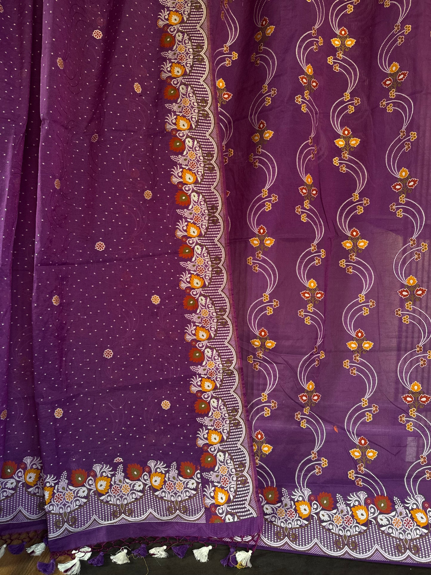Handwoven Purple Cotton Silk Meenakari Suit Set