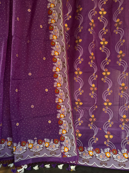 Handwoven Purple Cotton Silk Meenakari Suit Set
