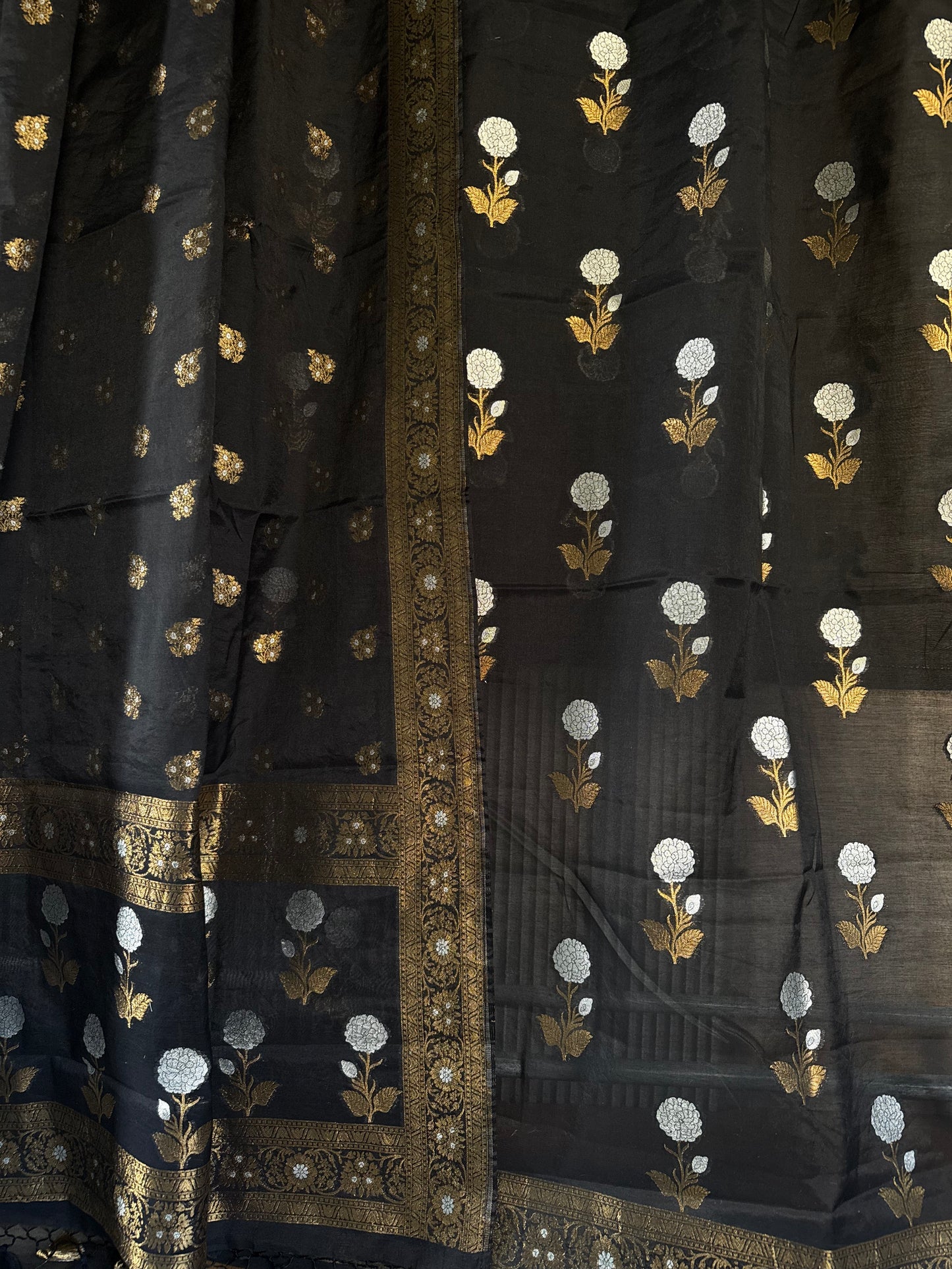 Handwoven Black Cotton Silk Dual Zari Suit Set