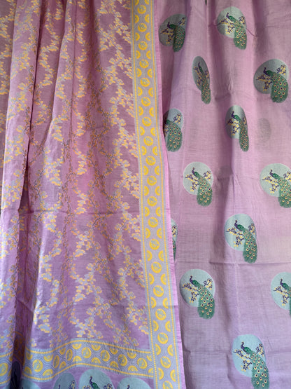 Handwoven Lavender Peacock Meenakari Suit Set