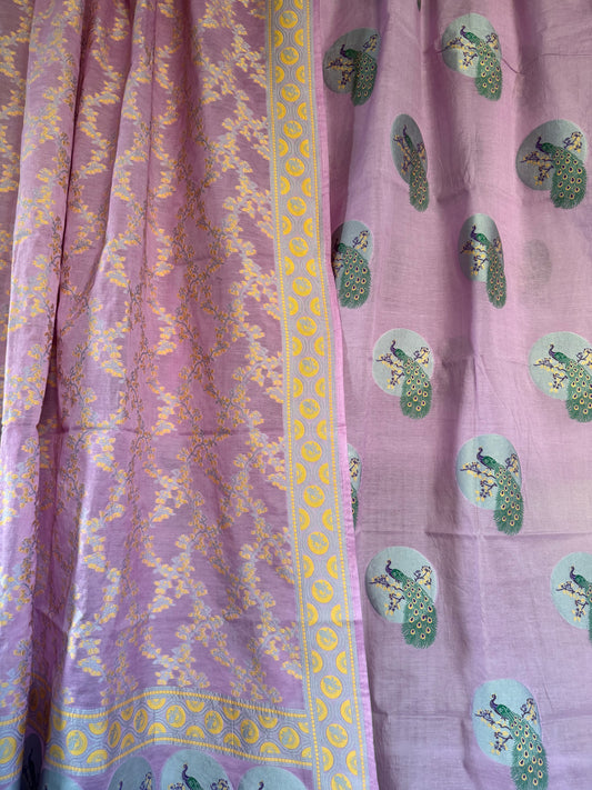 Handwoven Lavender Peacock Meenakari Suit Set