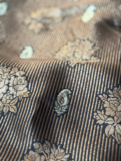 Handwoven Black Striped Silk Brocade Fabric Thaan