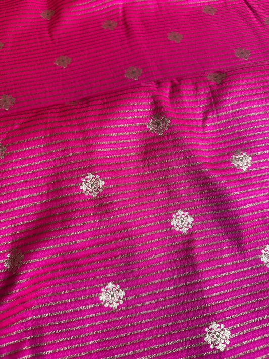 Handwoven Pink Silk Stripe With Flower Boota Fabric Thaan