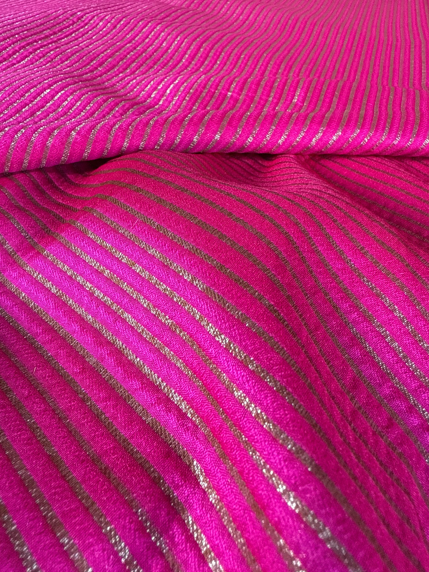 Handwoven Pink Silk Stripe Fabric Thaan