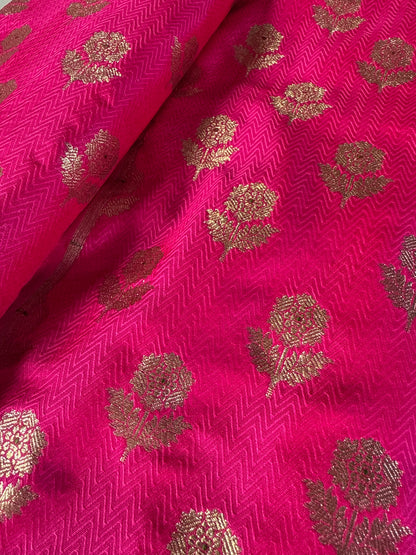 Handwoven Pink Silk Tanchoi Boota Fabric Thaan