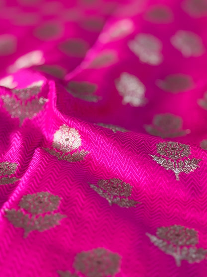 Handwoven Pink Silk Tanchoi Boota Fabric Thaan