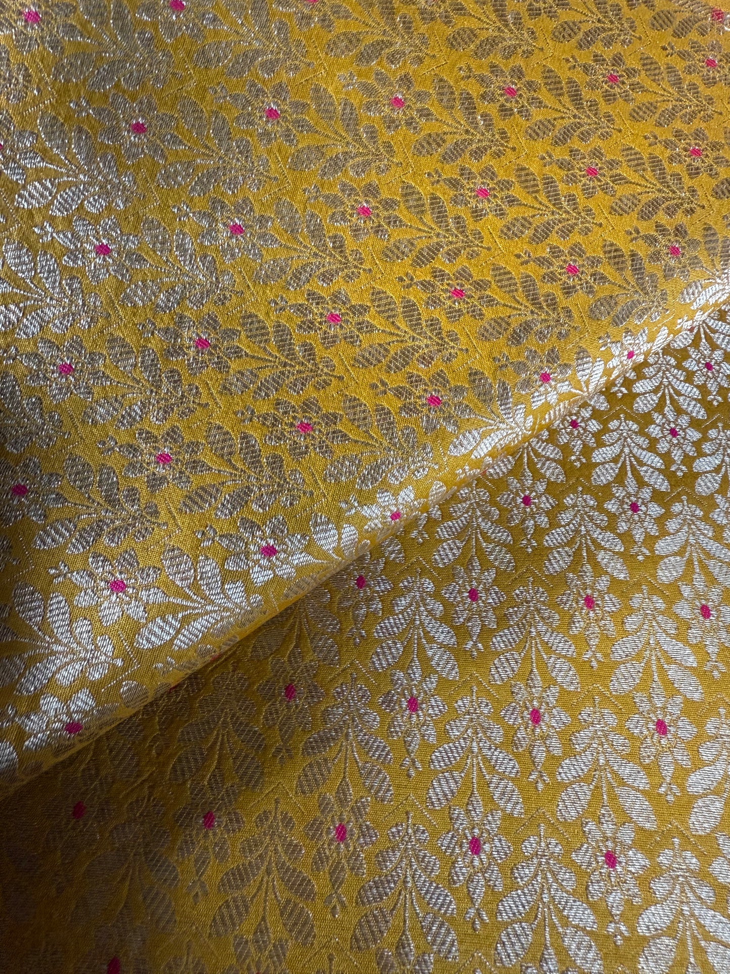 Handwoven Yellow Silk Brocade Meenakari Fabric Thaan