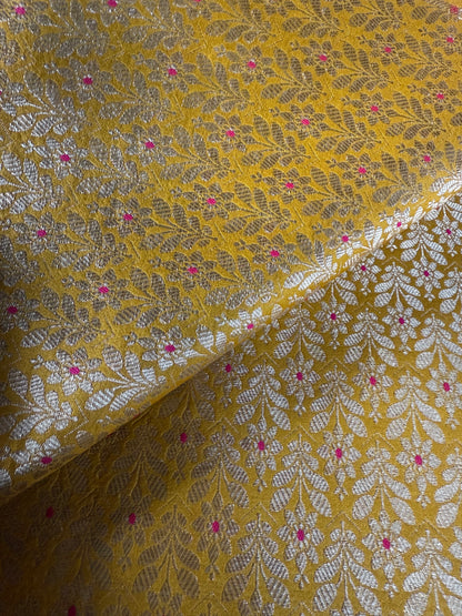 Handwoven Yellow Silk Brocade Meenakari Fabric Thaan