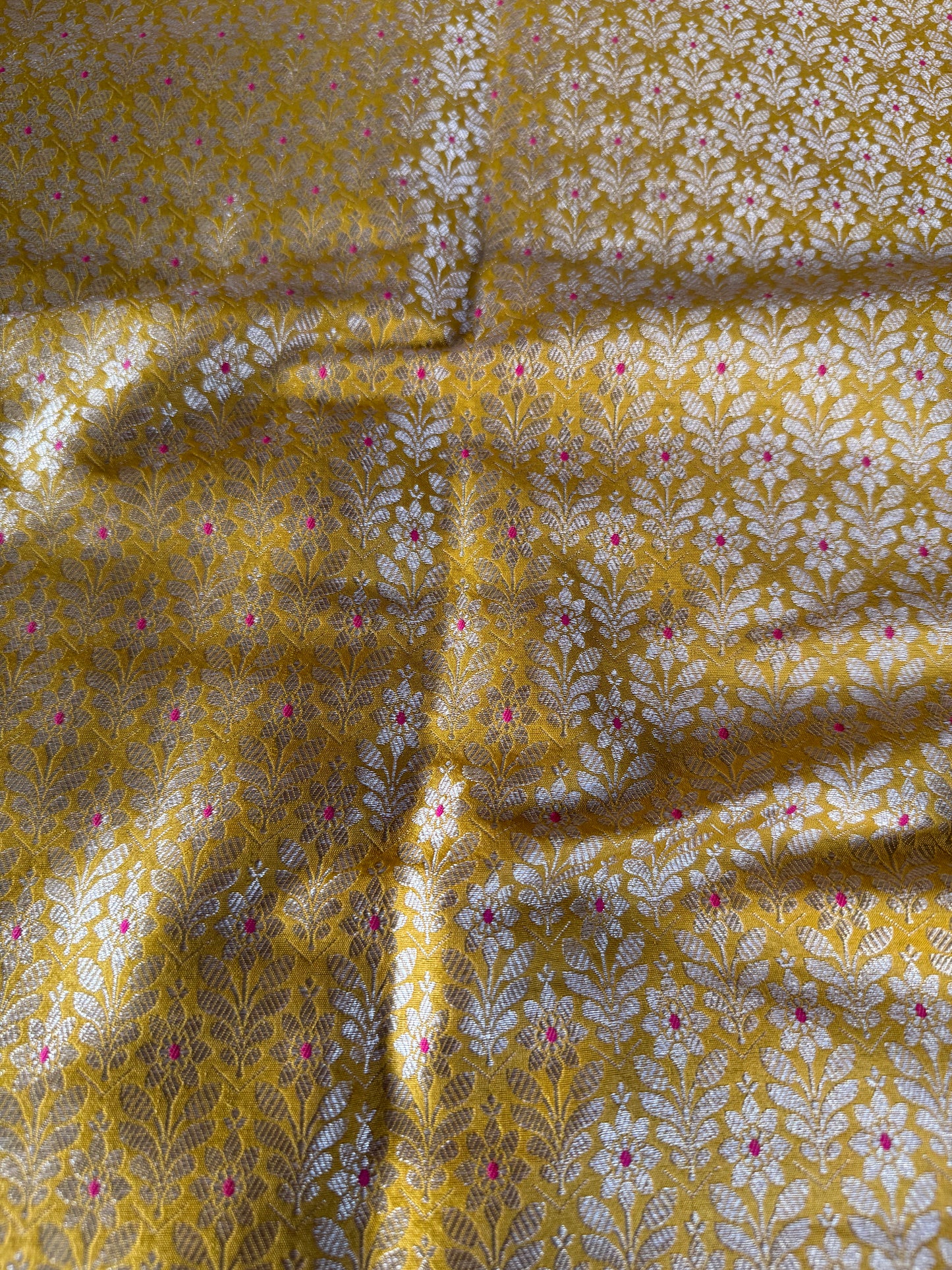 Handwoven Yellow Silk Brocade Meenakari Fabric Thaan