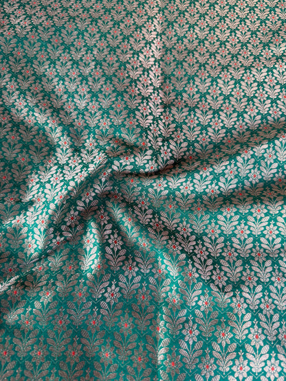 Handwoven Green Silk Brocade Meenakari Fabric Thaan