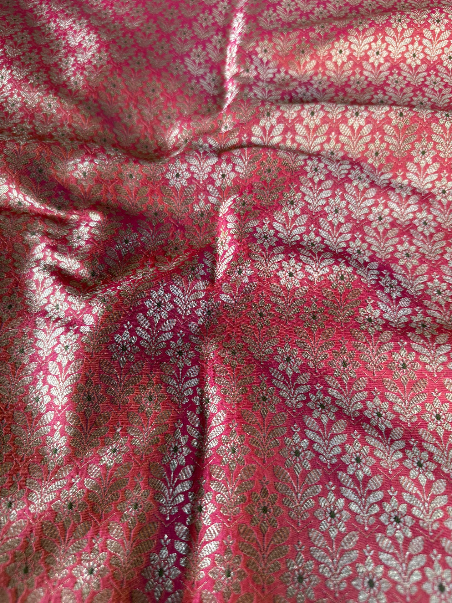 Handwoven Peach Silk Meenakari Fabric Thaan
