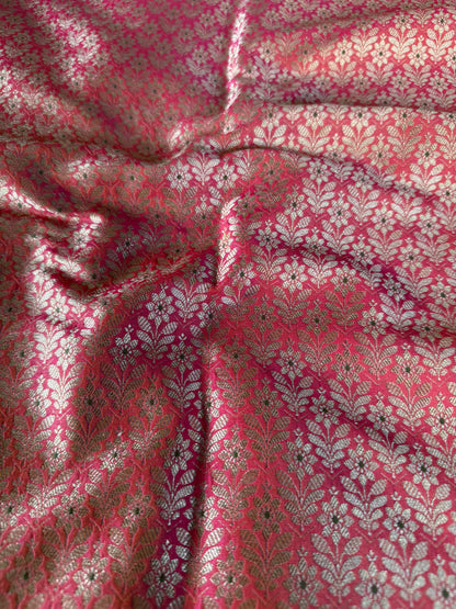 Handwoven Peach Silk Meenakari Fabric Thaan