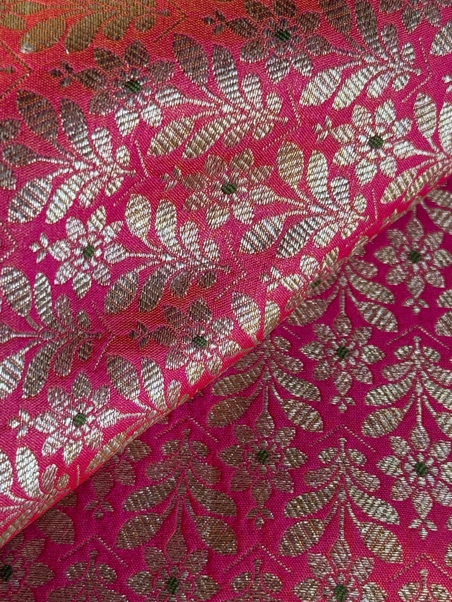 Handwoven Peach Silk Meenakari Fabric Thaan