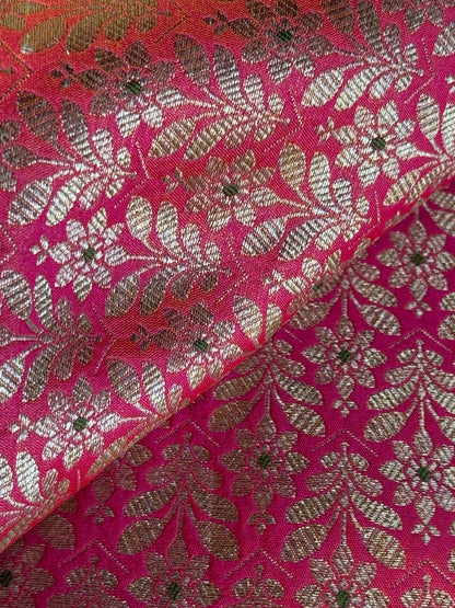 Handwoven Peach Silk Meenakari Fabric Thaan