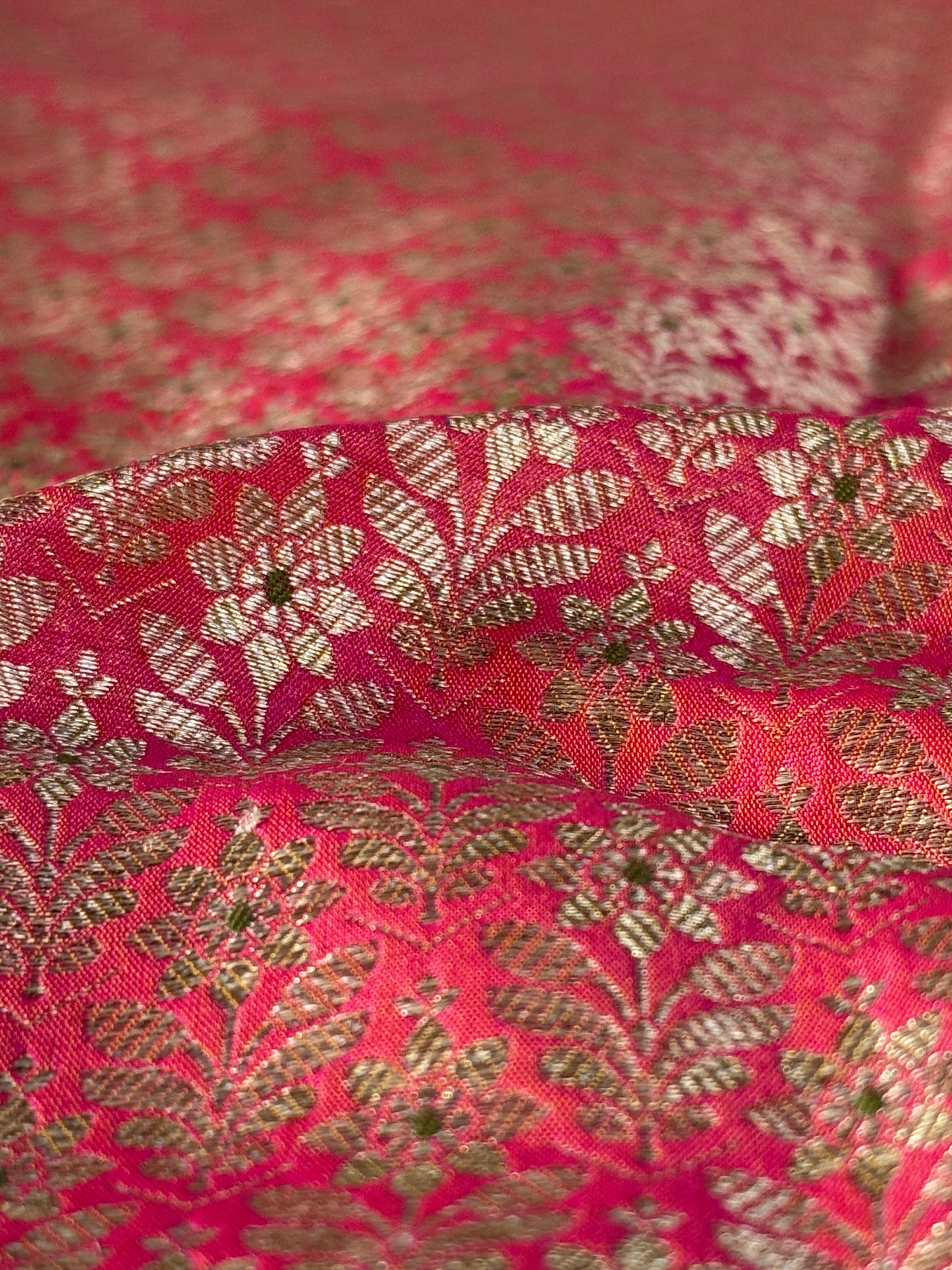 Handwoven Peach Silk Meenakari Fabric Thaan
