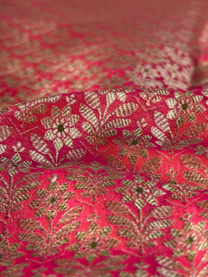 Handwoven Peach Silk Meenakari Fabric Thaan