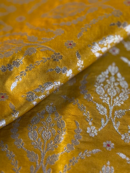 Handwoven Yellow Silk Meenakari Jaal Fabric Thaan