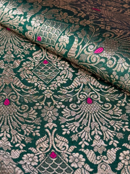 Handwoven Bottle Green Meenakari Brocade Thaan