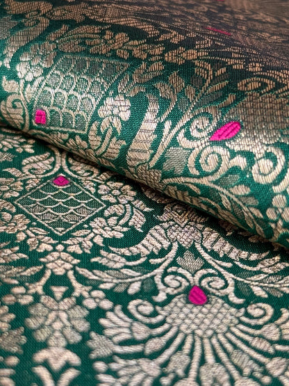 Handwoven Bottle Green Meenakari Brocade Thaan