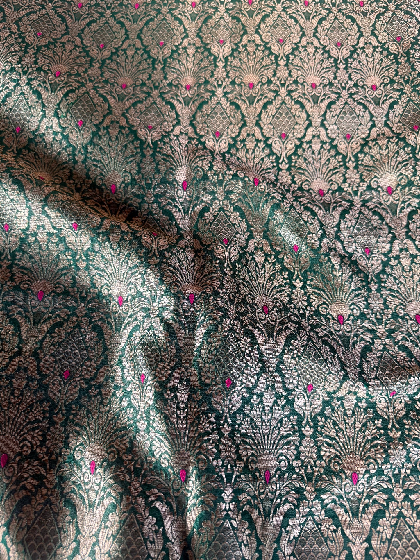 Handwoven Bottle Green Meenakari Brocade Thaan