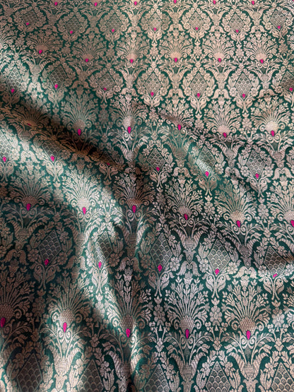 Handwoven Bottle Green Meenakari Brocade Thaan