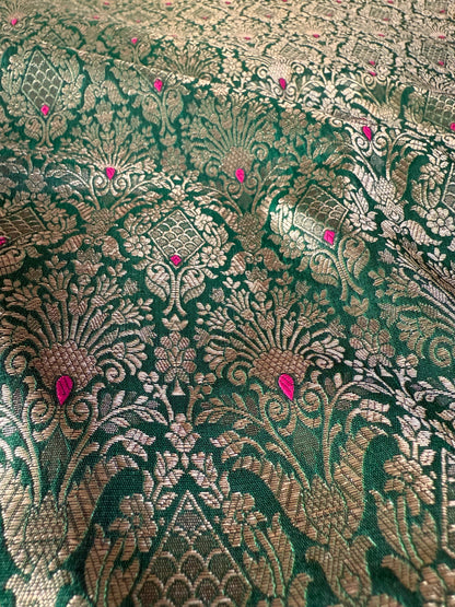 Handwoven Bottle Green Meenakari Brocade Thaan