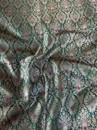 Handwoven Bottle Green Meenakari Brocade Thaan