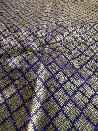 Handwoven Indigo Silk Abstract Brocade Thaan