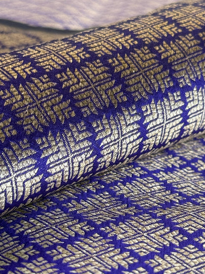 Handwoven Indigo Silk Abstract Brocade Thaan