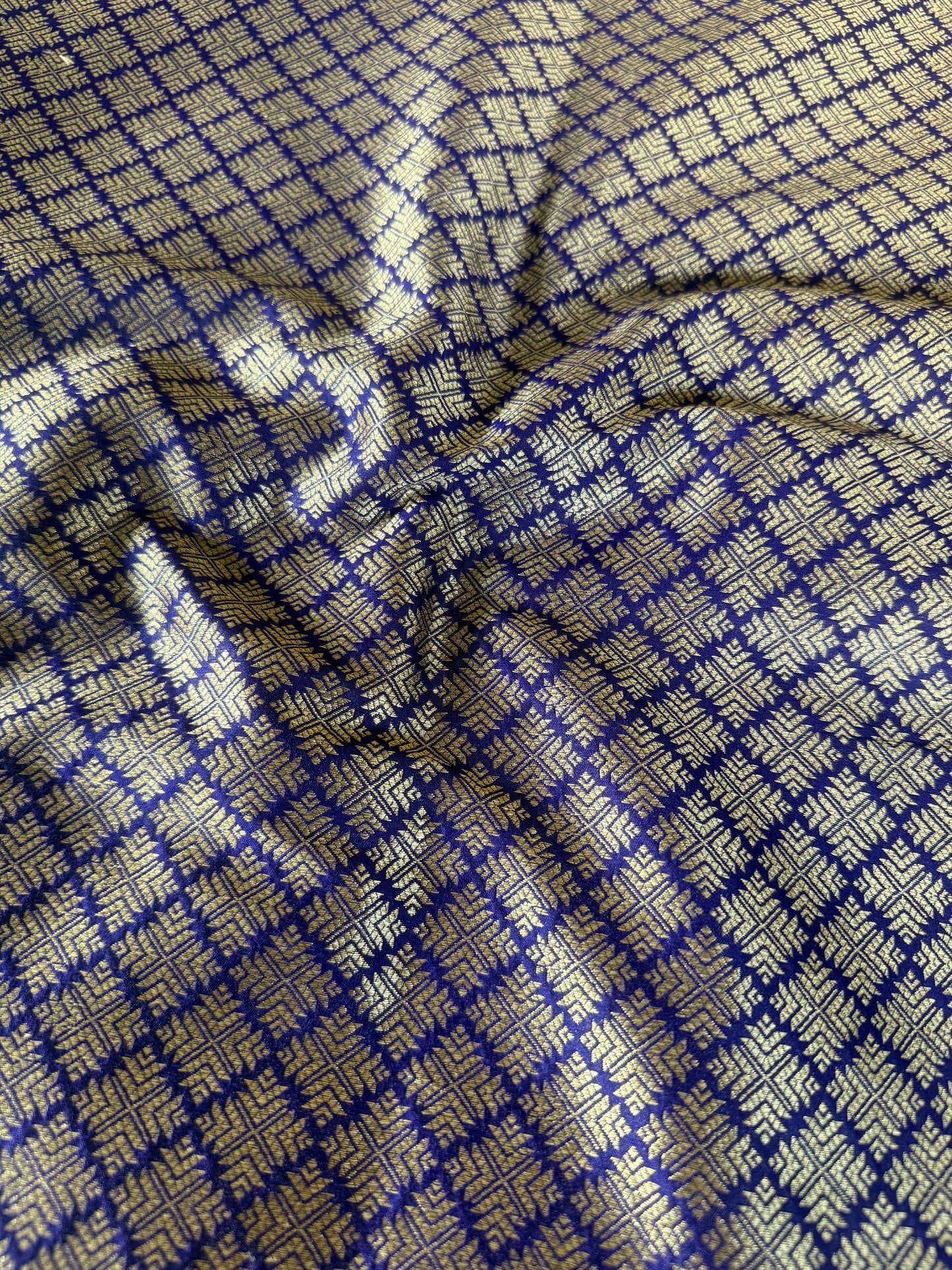 Handwoven Indigo Silk Abstract Brocade Thaan