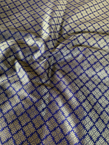 Handwoven Indigo Silk Abstract Brocade Thaan
