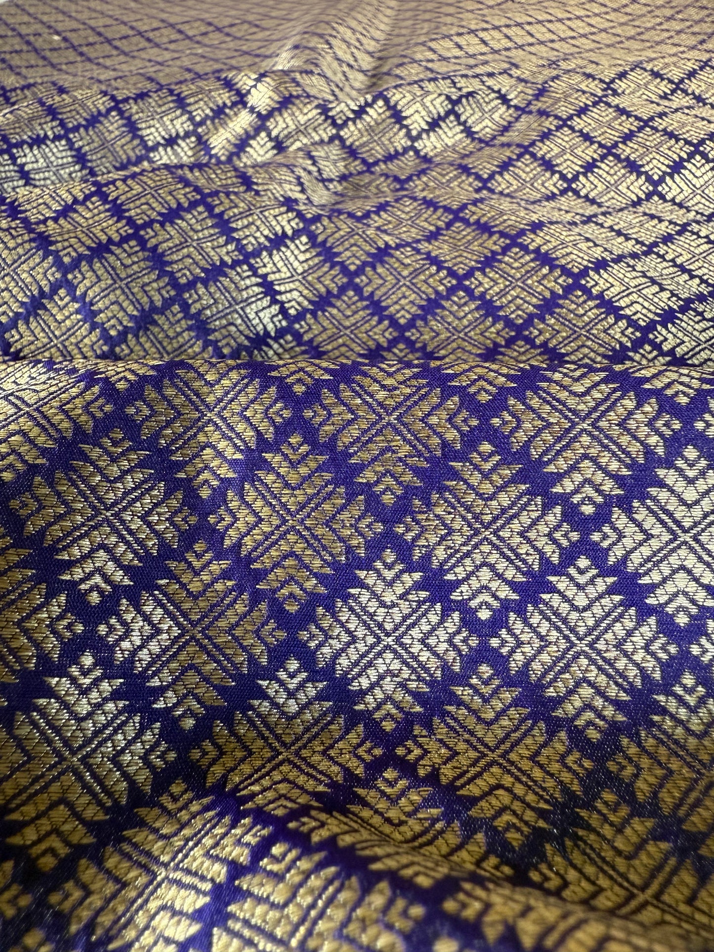 Handwoven Indigo Silk Abstract Brocade Thaan
