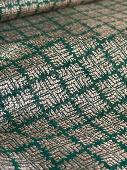 Handwoven Green Silk Abstract Brocade Thaan