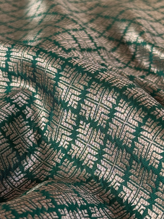 Handwoven Green Silk Abstract Brocade Thaan