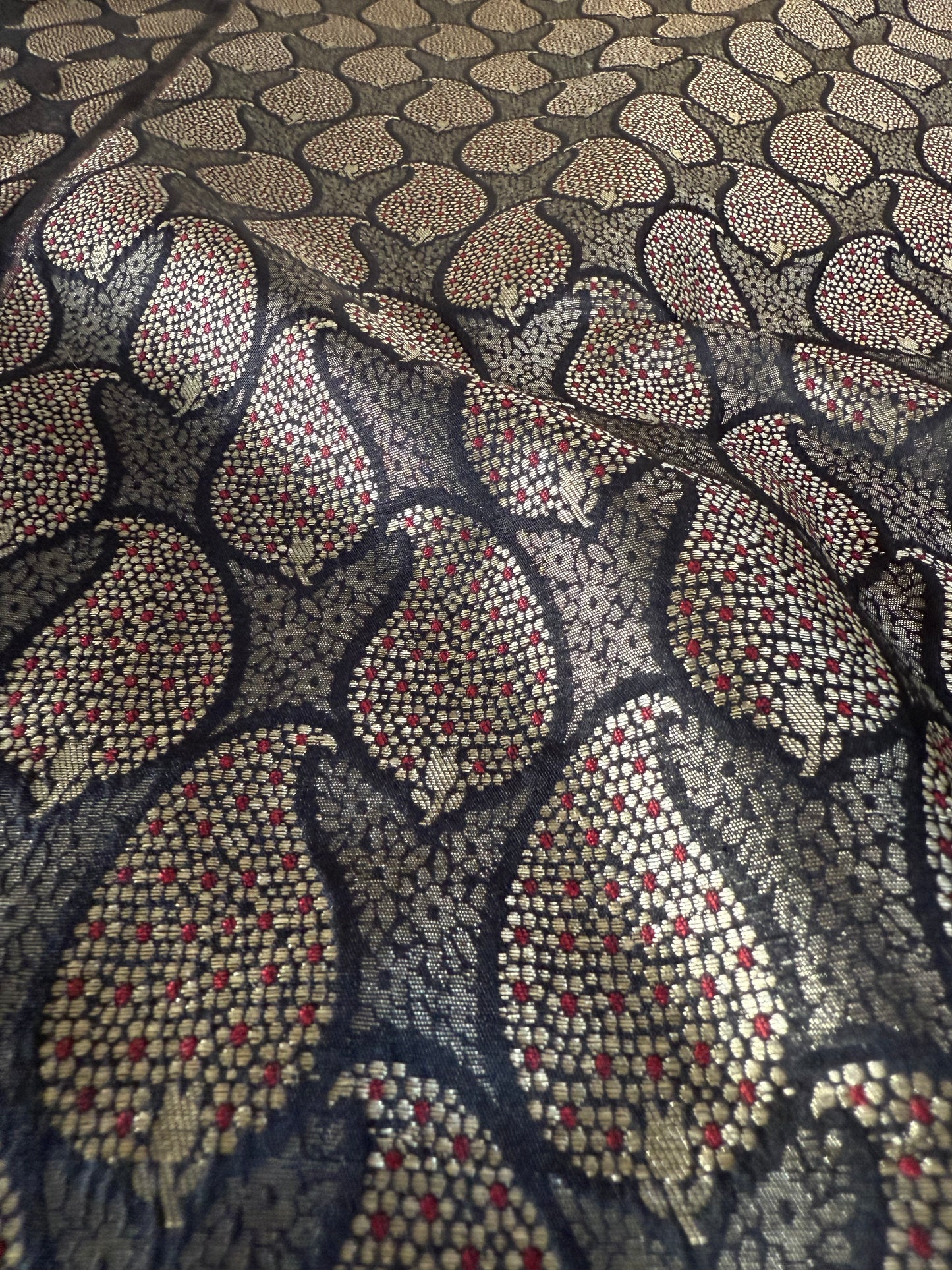 Handwoven Black Silk Paisley Brocade Meenakari Thaan