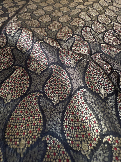 Handwoven Black Silk Paisley Brocade Meenakari Thaan