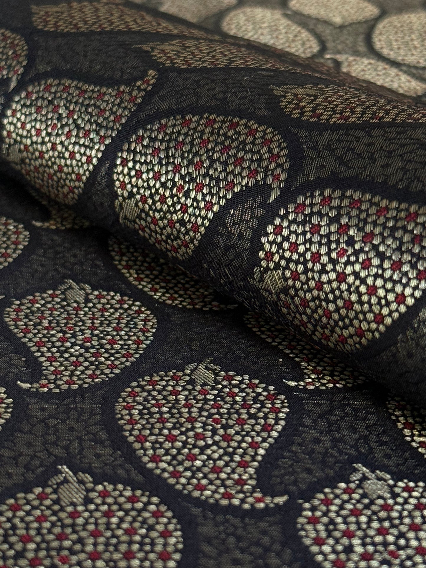 Handwoven Black Silk Paisley Brocade Meenakari Thaan