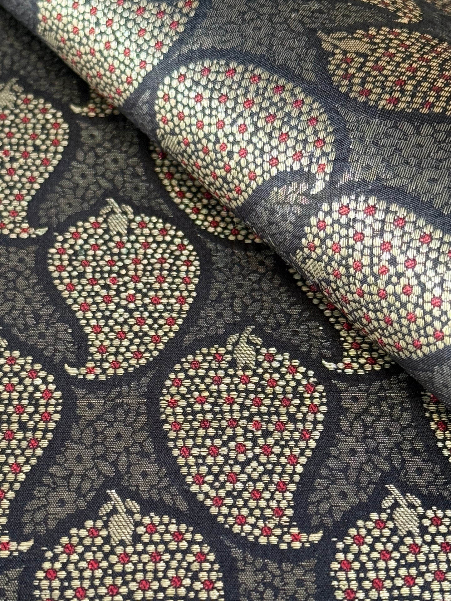 Handwoven Black Silk Paisley Brocade Meenakari Thaan