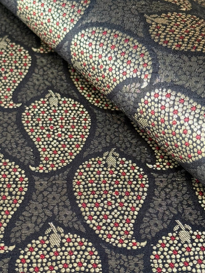 Handwoven Black Silk Paisley Brocade Meenakari Thaan