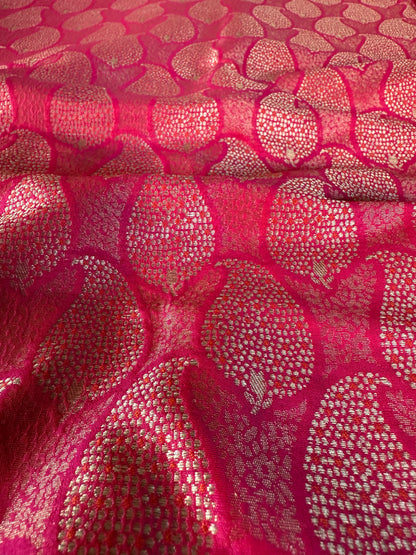 Handwoven Pink Silk Paisley Brocade Meenakari Thaan