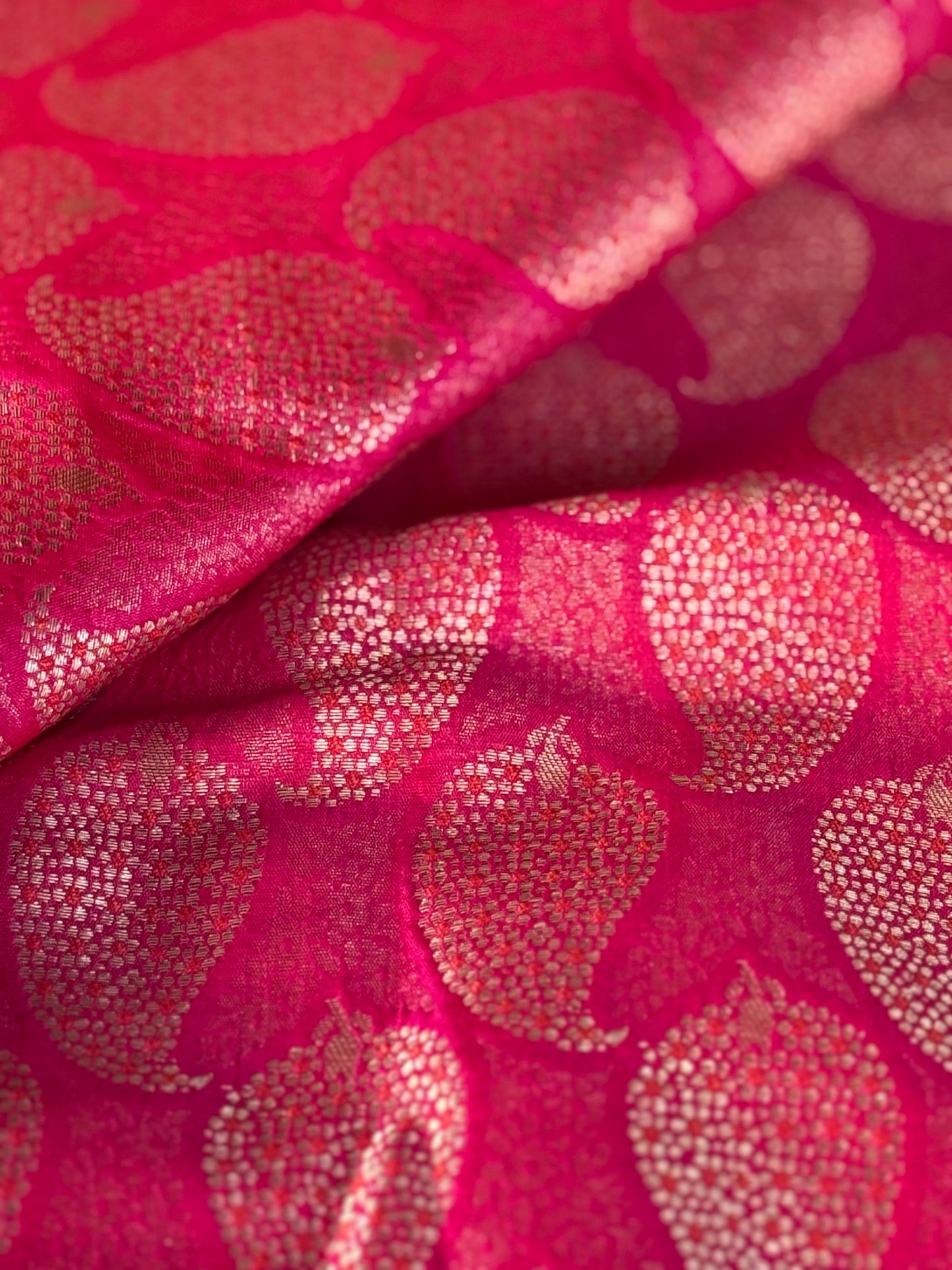 Handwoven Pink Silk Paisley Brocade Meenakari Thaan