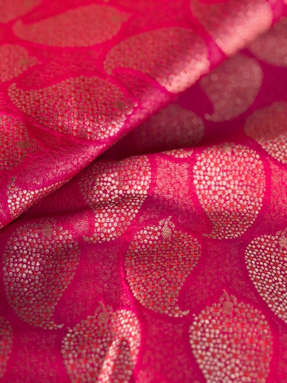 Handwoven Pink Silk Paisley Brocade Meenakari Thaan