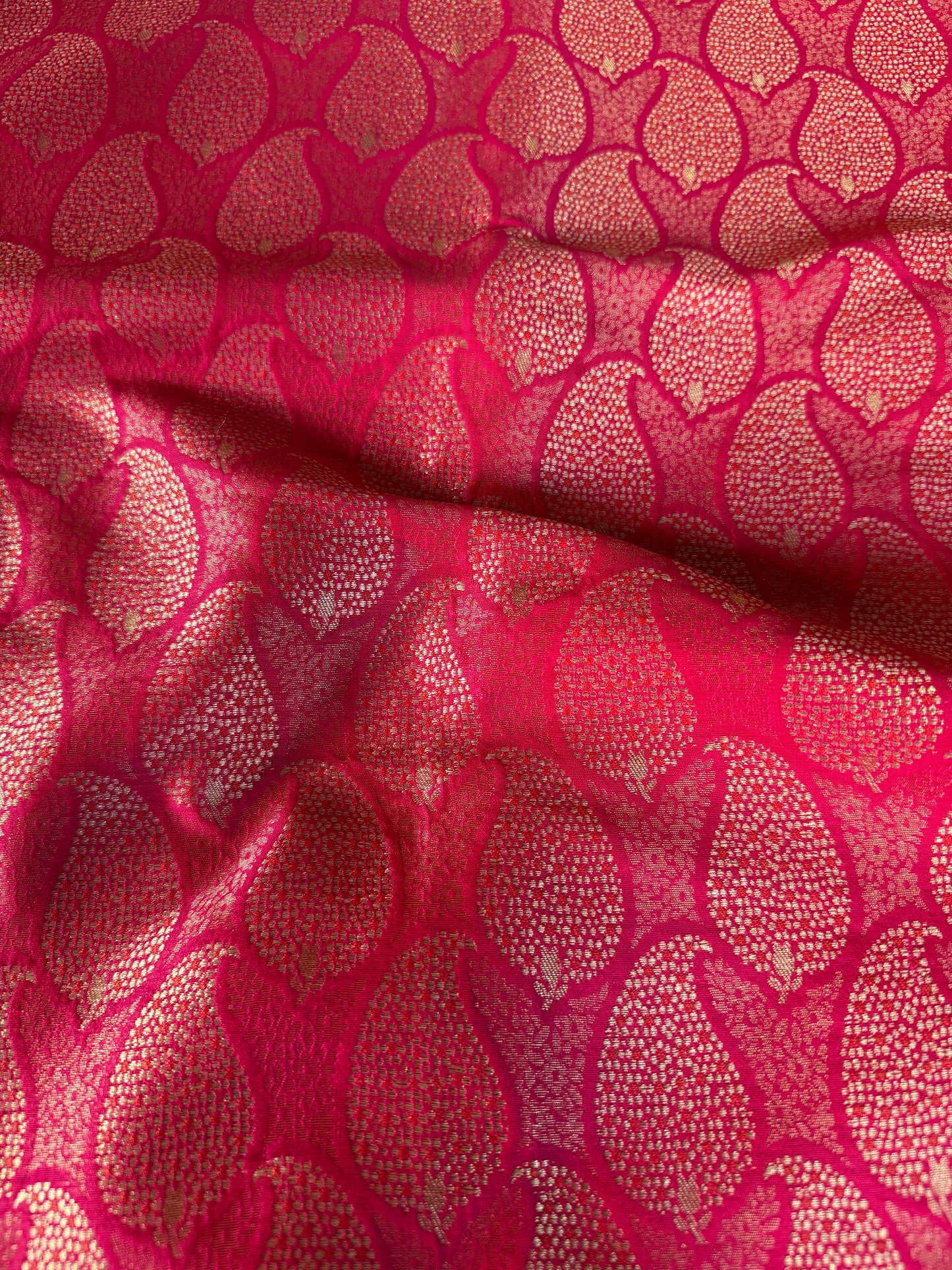 Handwoven Pink Silk Paisley Brocade Meenakari Thaan