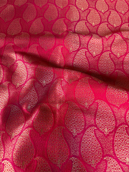 Handwoven Pink Silk Paisley Brocade Meenakari Thaan