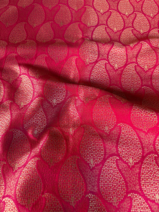 Handwoven Pink Silk Paisley Brocade Meenakari Thaan
