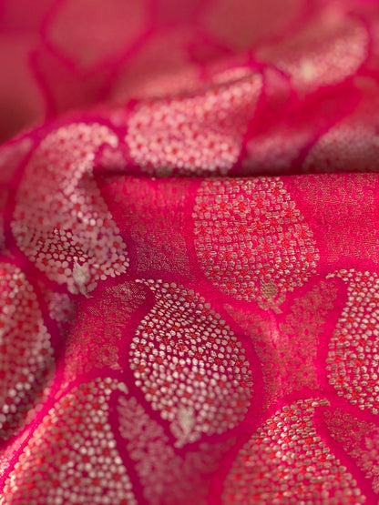 Handwoven Pink Silk Paisley Brocade Meenakari Thaan