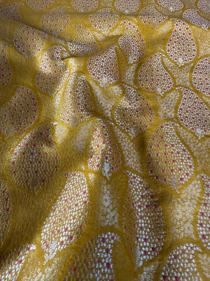 Handwoven Golden Silk Paisley Brocade Meenakari Thaan