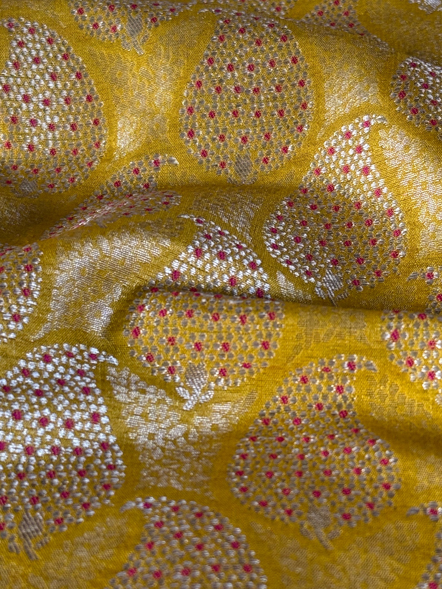 Handwoven Golden Silk Paisley Brocade Meenakari Thaan